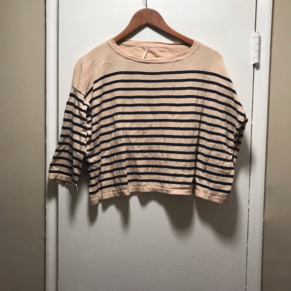 Vera Lucci Size Fits Most Cream Navy Blue Crop Top - Picture 1 of 4